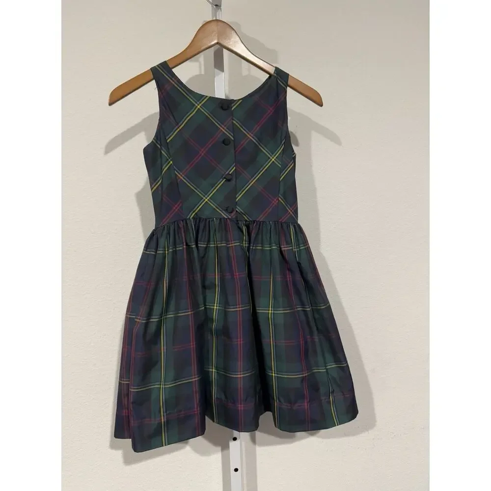 Ralph Lauren Girls Plaid Holiday Dress Size 10 Tartan Plaid Fit Flare
